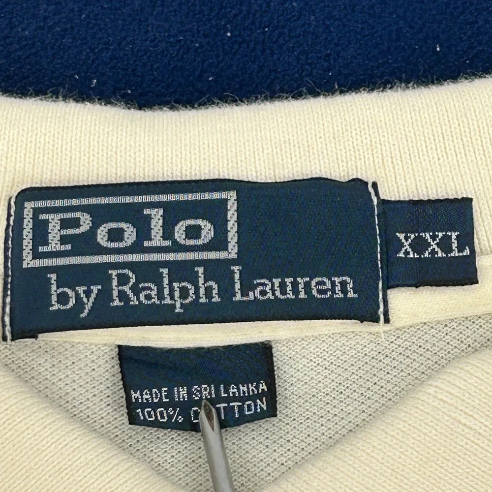 Polo Ralph Lauren Polo Shirt Mens XXL Cream Long Sleeve Pique Cotton Pony Logo